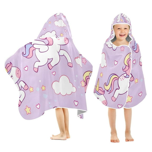 Cartoon Cute Unicorn Kids Hooded Beach Towel Baby Bath Poncho Towels with Hood Absorbent 50"x23.5" for Pool Swimming