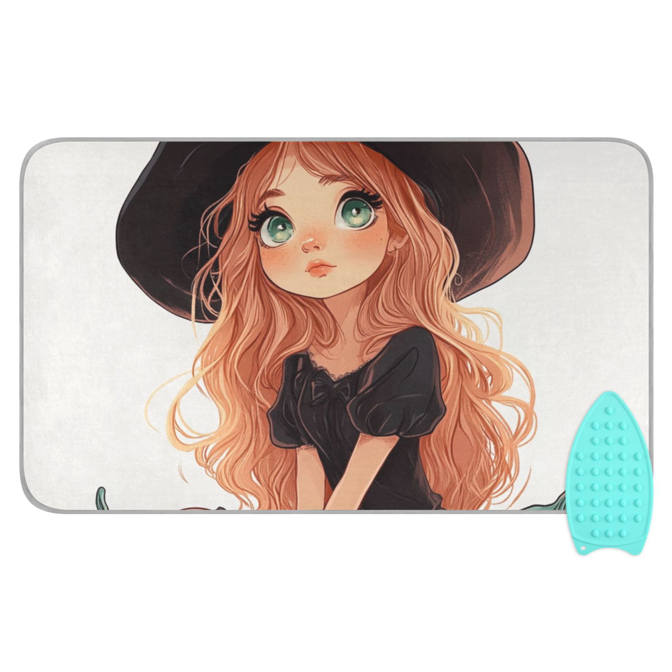 Cartoon Cute Witch Ironing Mat Blanket for Table Top Travel Portable Ironing Board Pad 47.2x27.6 Inch