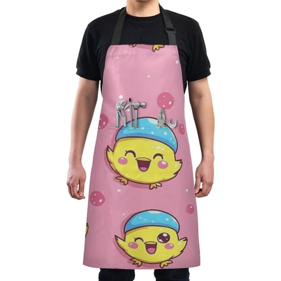 Cartoon Cute Yellow Chick Chef Kitchen Apron with Pockets for Women Waterproof Aprons for Cooking Baking
