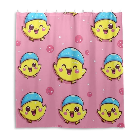 Cartoon Cute Yellow Chick Shower Curtain Liner 66x72 Inch Waterproof Shower Curtains Decorative Bathroom with 12 Pack Hooks