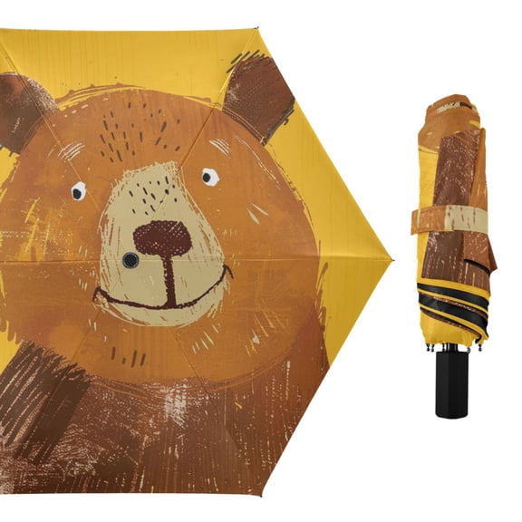 Cartoon Cutie Bear All Weather Umbrella Triple Folding Parasol 6 Ribs UV Protection Portable