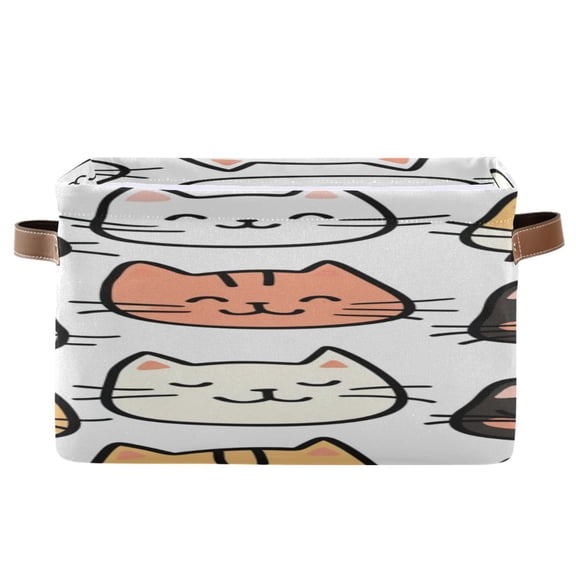 Cartoon Cutie Cat Faces Square Storage Bins with Handles Collapsible Containing Box 1 Pack