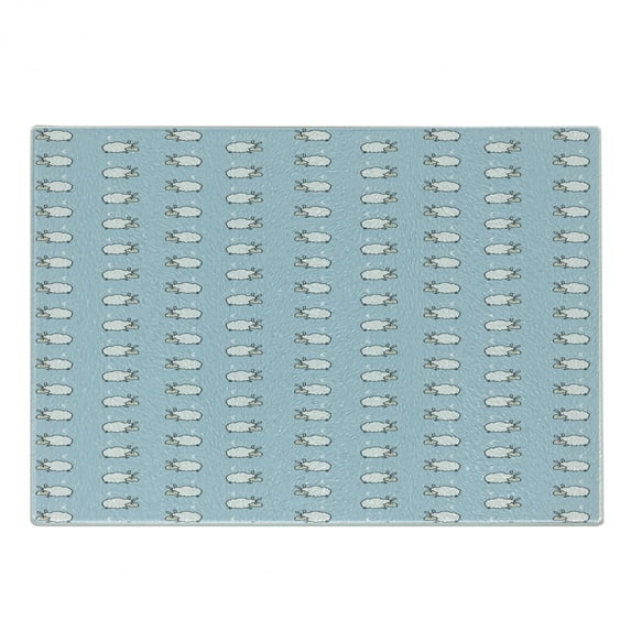 Cartoon Cutting Board, Counting Sheep Pattern Sleeping Monsters Dreams Moon Design, Decorative Tempered Glass Cutting and Serving Board, Small Size, Pale Blue White, by Ambesonne