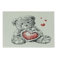 thumbnail image 1 of Cartoon Cutting Board, Detailed Teddy Bear Drawing with Heart Instead of a Belly Mini Floating Hearts, Decorative Tempered Glass Cutting and Serving Board, Small Size, Red Black White, by Ambesonne, 1 of 1