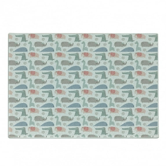 Cartoon Cutting Board, Pastel of Crocodile and Balloons Jungle Party Animals Print, Decorative Tempered Glass Cutting and Serving Board, Small Size, Multicolor, by Ambesonne