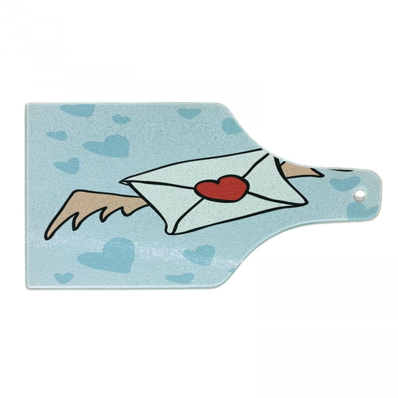 Cartoon Cutting Board, Valentine's Day Design Image of Love Letter with Wings, Decorative Tempered Glass Cutting and Serving Board, in 3 Sizes, by Ambesonne