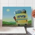thumbnail image 1 of Cartoon Cutting Board, Yellow Bus Full of Passengers and Luggage Driving in Meadows Warm Spring Day, Decorative Tempered Glass Cutting and Serving Board, Large Size, Multicolor, by Ambesonne, 1 of 4