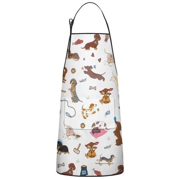 Cartoon Dachshund Apron-Garden Aprons for Women with Pockets-Cotton Linen Waterproof Kitchen Cooking Gardening Aprons Adjustable for Kitchen,Cooking,BBQ and Salon 33x27 Inch
