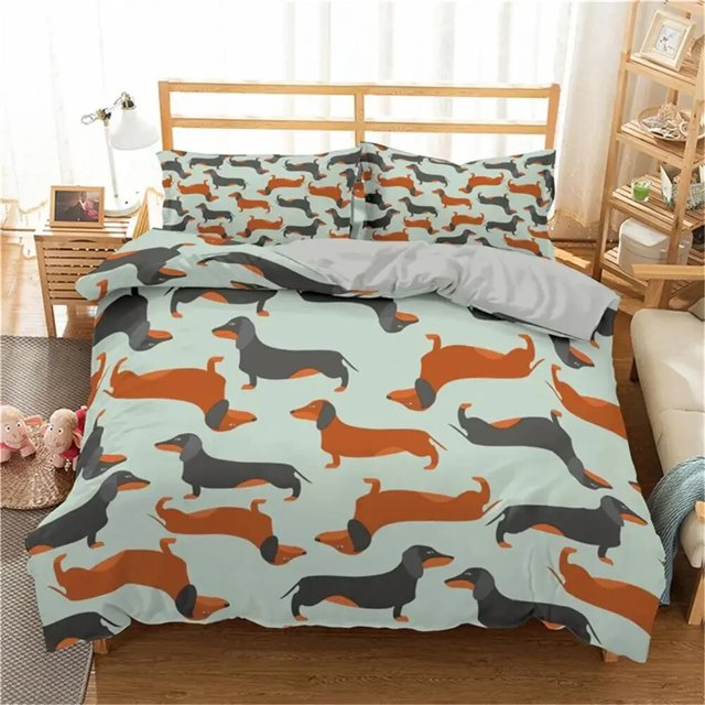 Cartoon Dachshund Bedding Set Cute Sausage Dog Duvet Cover Set Pet