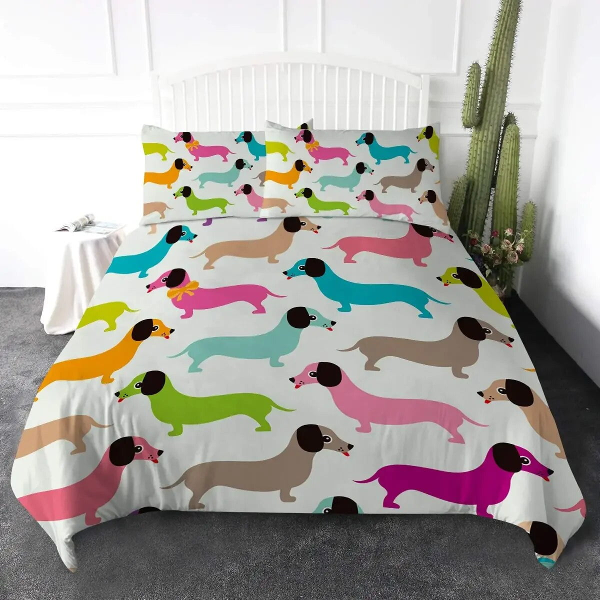 Cartoon Dachshund Bedding Set Cute Sausage Dog Duvet Cover Set Pet ...