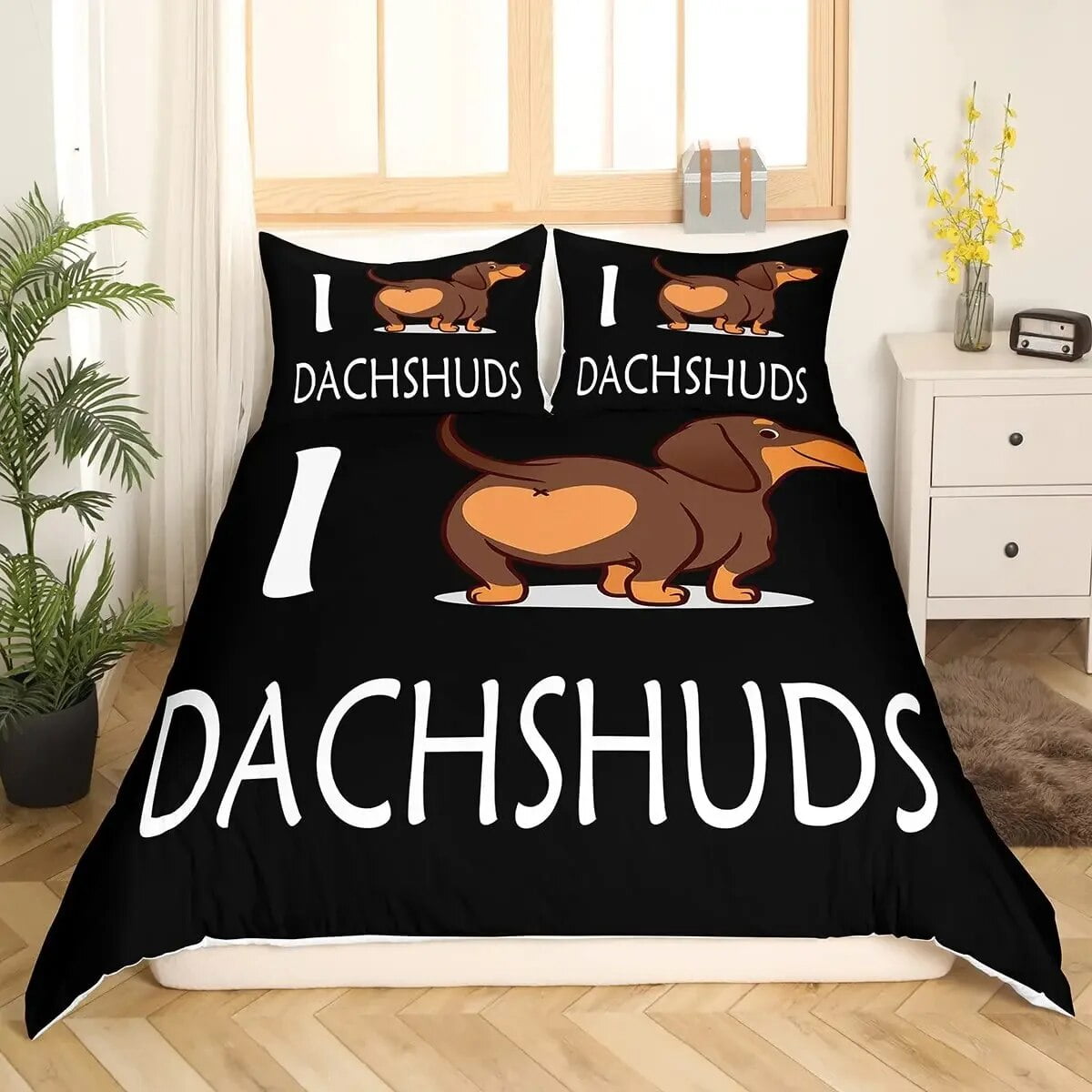 Cartoon Dachshund Bedding Set Cute Sausage Dog Duvet Cover Set Pet