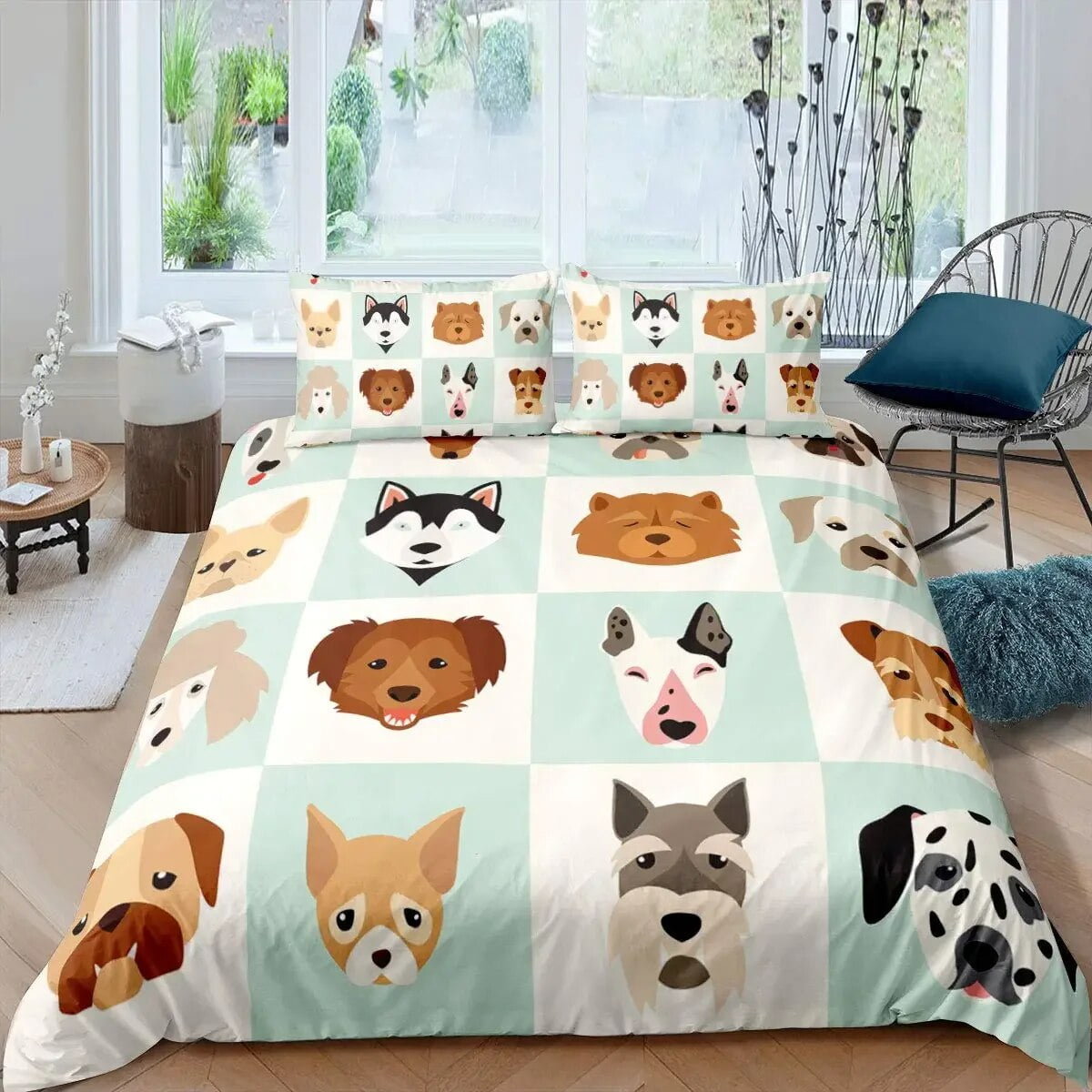 Cartoon Dachshund Bedding Set Cute Sausage Dog Duvet Cover Set Pet