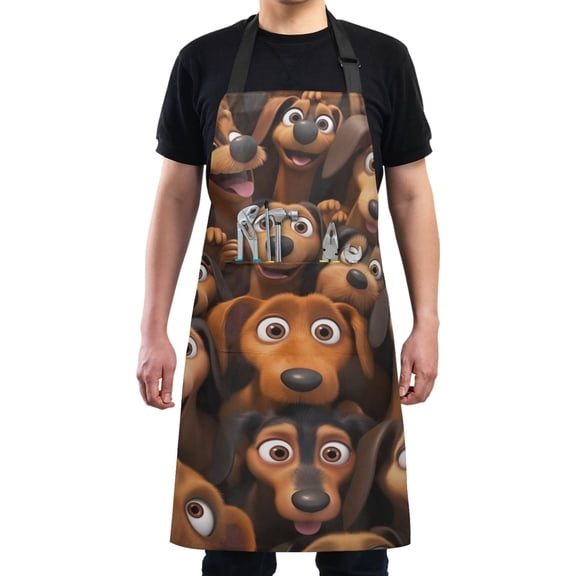 Cartoon Dachshund Chef Kitchen Apron with Pockets for Women Waterproof Aprons for Cooking Baking