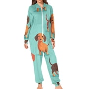 Cartoon Dachshund Dogs Adults Hoodie Onesie Jumpsuit One-Piece Pajamas with Zipper Unisex for Holiday XL