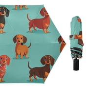Cartoon Dachshund Dogs All Weather Umbrella Triple Folding Parasol 6 Ribs UV Protection Portable