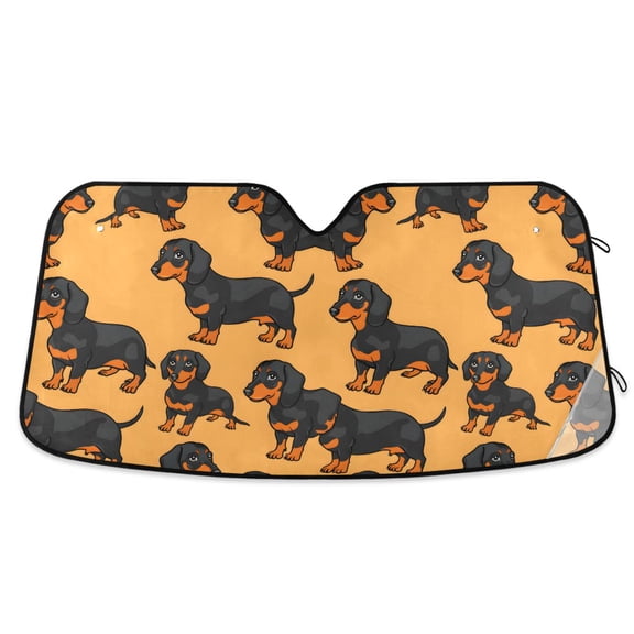 Cartoon Dachshund Dogs Car Windshield Sun Shade Foldable Car Front Window Visor Heat and UV Protection 53x23.5