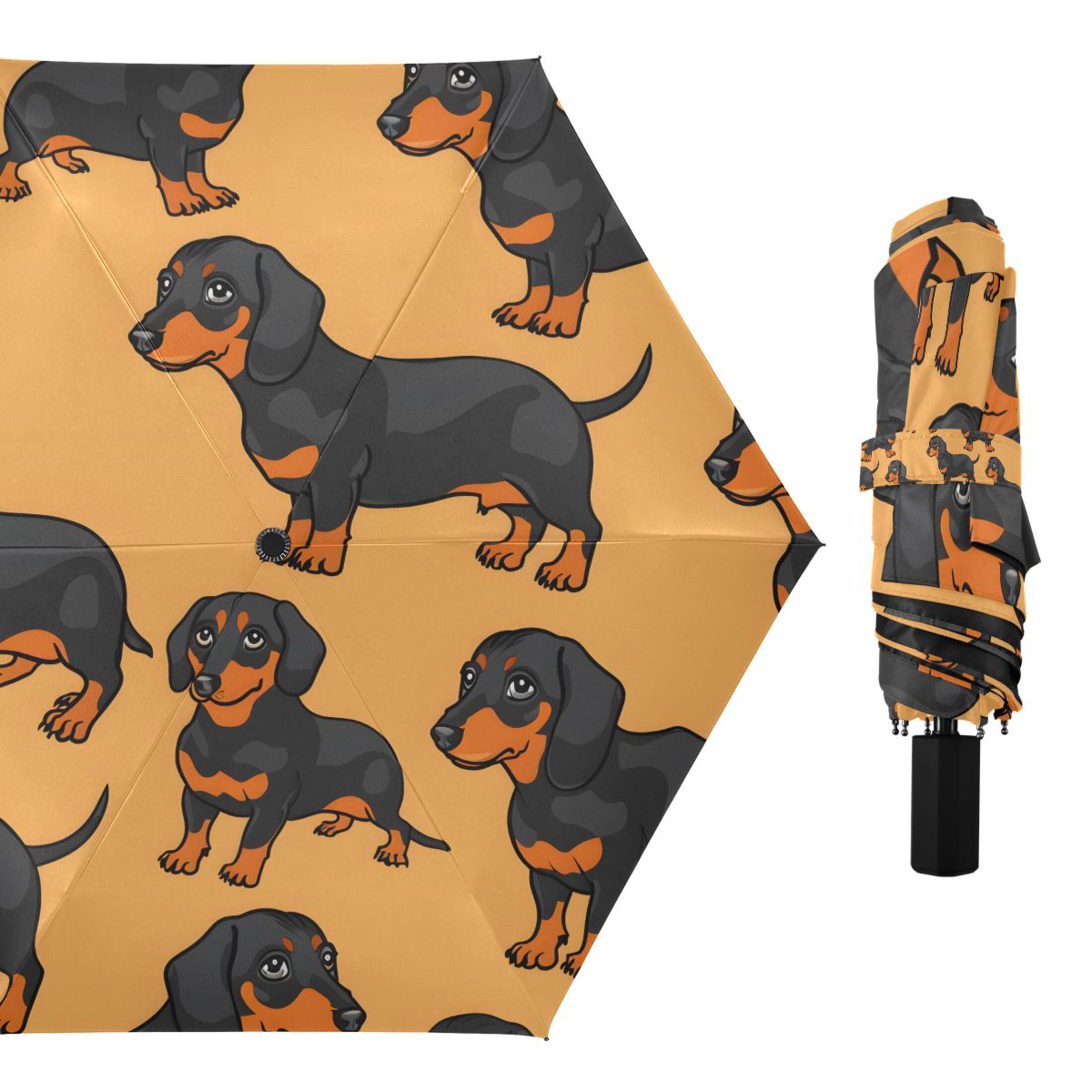 Cartoon Dachshund Dogs Compact Sun Umbrella Windproof Travel Umbrellas for Rain Strong Portable UV Protection