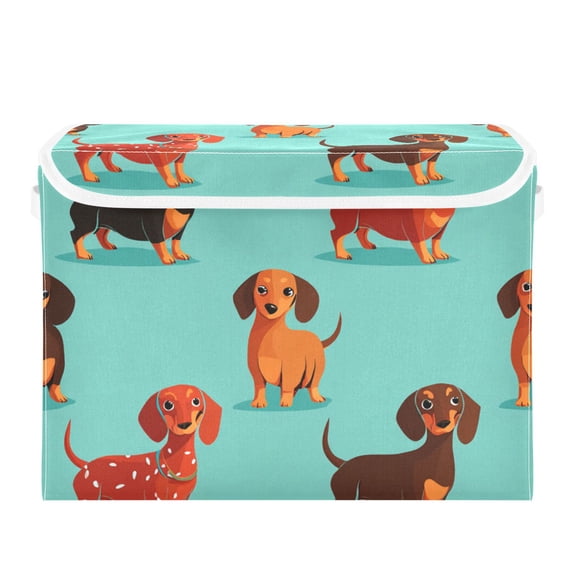Cartoon Dachshund Dogs Foldable Storage Bin with Lid and Handle Collapsible Storage Box 16.5 x 12.6 x 11.8 inches