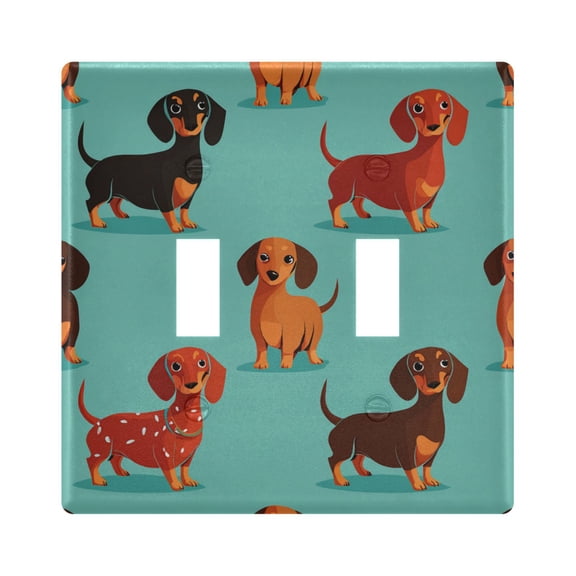 Cartoon Dachshund Dogs Light Switch Cover Electrical Outlet Cover Replaceable Wall Plates 2-Gang