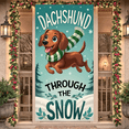 thumbnail image 1 of Cartoon Dachshund Happy Dachshund Winter Themed Pet Snowy Landscape Polyester Banner for Holiday Decor Christmas Party Winter Event, 1 of 9