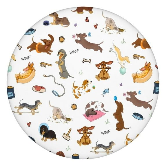 Cartoon Dachshund Round Fitted Tablecloth with Elastic Edge,Dining Table Cover Waterproof,Outdoor Round Tablecloth for Camping,Dining,Indoor and Outdoor