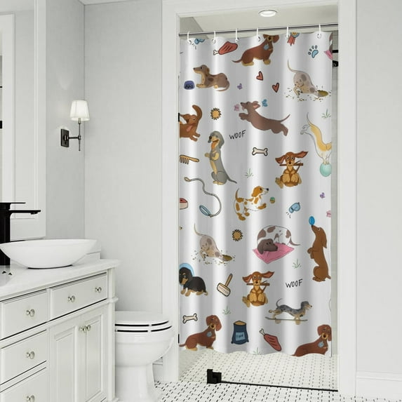 Cartoon Dachshund Shower Curtain 36"x72" ,Bathroom Decorative Shower Curtains Set with 12 Hooks,Modern Waterproof Washable Shower Curtain