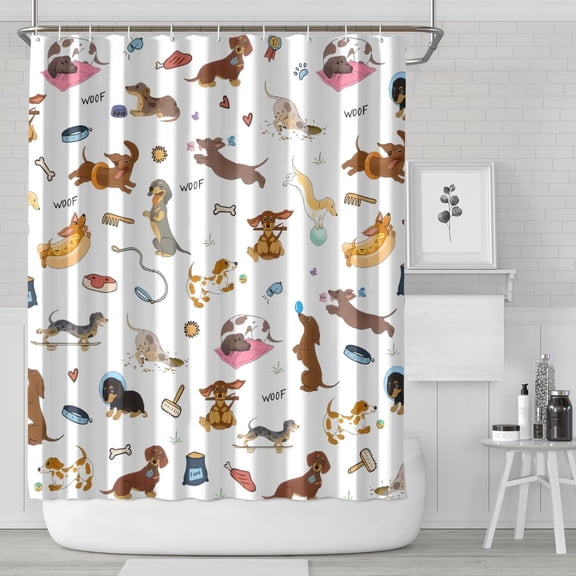 Cartoon Dachshund Shower Curtain 72"x84" ,Bathroom Decorative Shower Curtains Set with 12 Hooks,Modern Waterproof Washable Shower Curtain