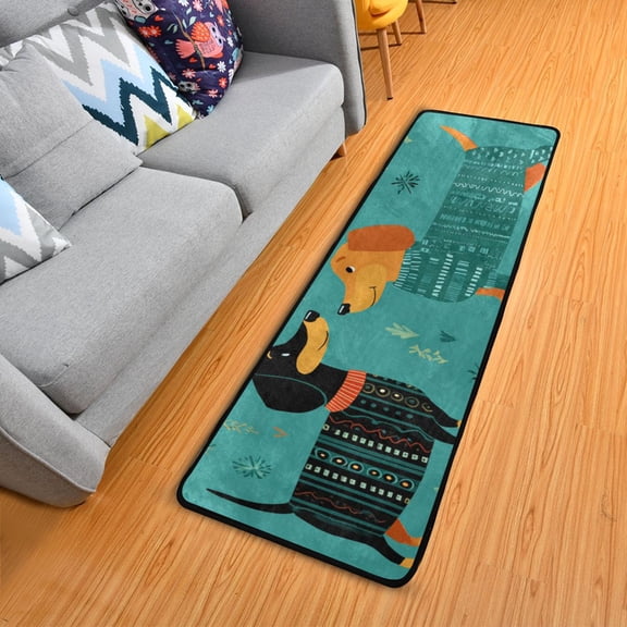 Cartoon Dachshund with Sweaters Long Floor Mat Runner Rug Area Mat Noise Reduction Water Absorbent Non-Slip 72" x 24"