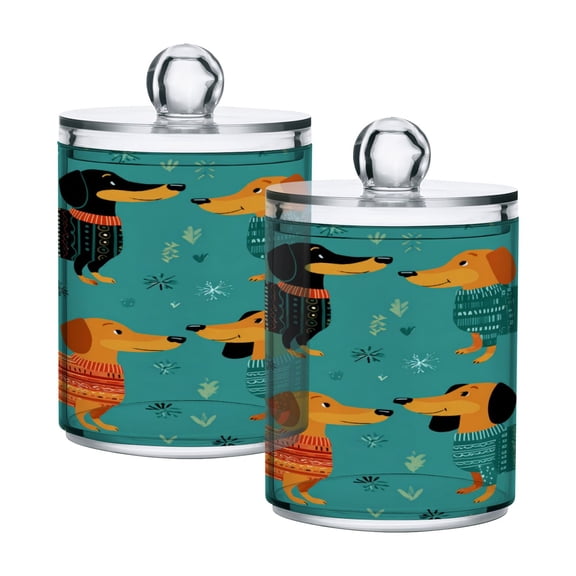 Cartoon Dachshund with Sweaters Translucent Plastic Cans Storage Canisters with Lid Set of 2