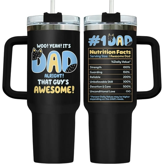 Cartoon Dad Tumbler with Handle and Straw, 40oz Dad Tumbler, Awesome Dad Travel Mug, Blue Dad Cup, Dad Christmas Gifts from Son Daughter Wife