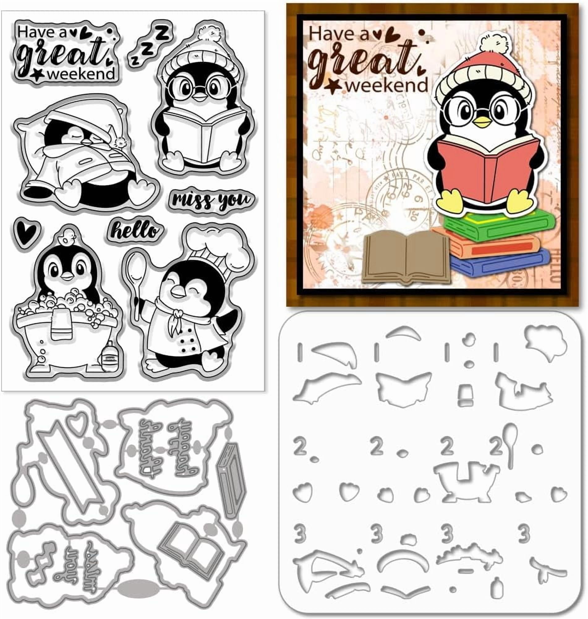 Cartoon Daily Penguins Clear Stamps Cutting Dies PET Painting Stencils ...