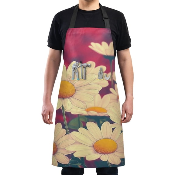 Cartoon Daisy Illustration Chef Kitchen Apron with Pockets for Women Waterproof Aprons for Cooking Baking