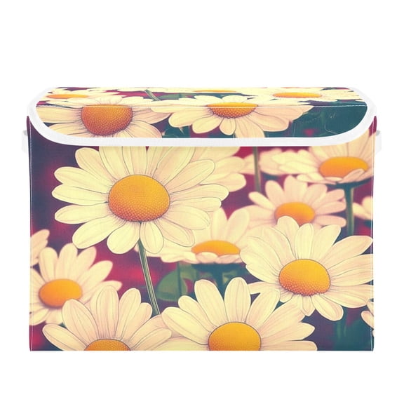Cartoon Daisy Illustration Large Storage Bins with Linen Collapsible Lid Storage Box 16.7 x 12.6 x 11.8in