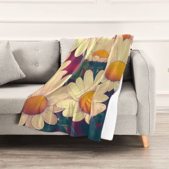 Cartoon Daisy Illustration Throw Blanket 60" x 90" Soft and Warm Blankets for Couch Sofa and Bed