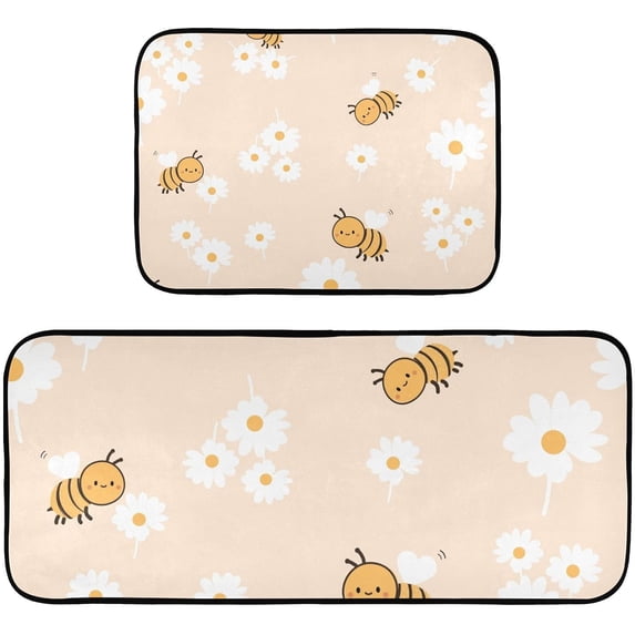 Cartoon Daisy Kitchen Rug Mats 2PCS Non Slip 47" x 20" + 28" x 20" Kitchen Carpet Floor Mat Hallway Rugs Anti Fatigue Doormat Home Decor