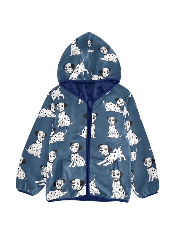 Cartoon Dalmatian Dog Toddler Fleece Hooded Jacket Zip Warm Coat 3T