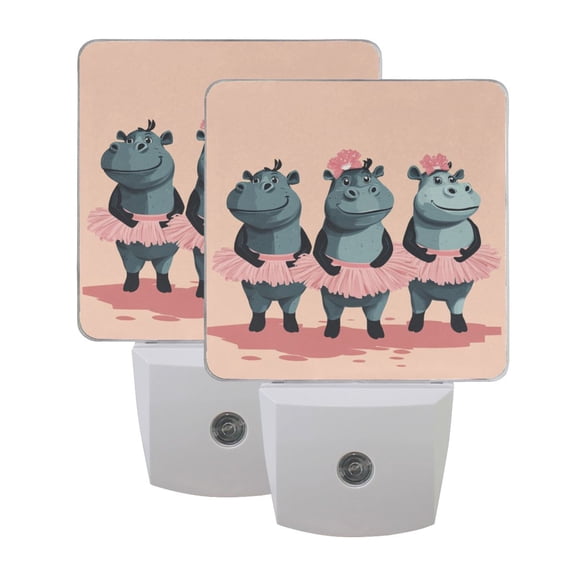 Cartoon Dancing Hippo LED Night Light with Smart Sensor Plug Into Wall Dusk to Dawn 2 packs