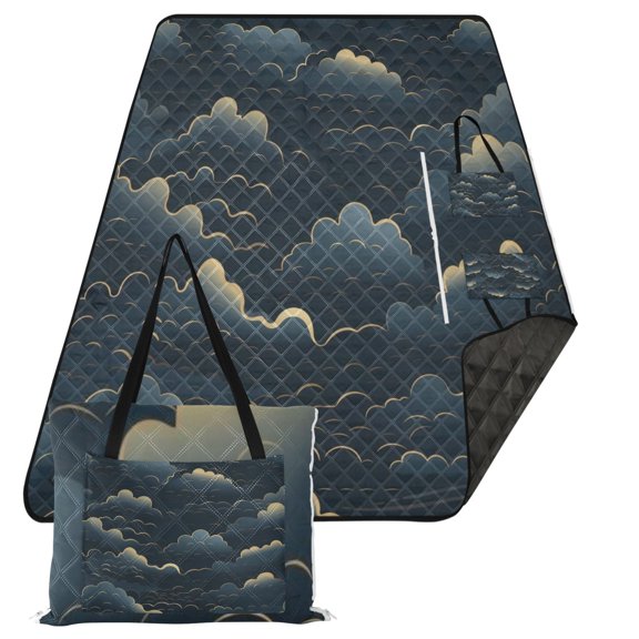 Cartoon Dark Clouds Extra Large Picnic Beach Blanket Waterproof Sand Proof Portable Outdoor Mat 80x118