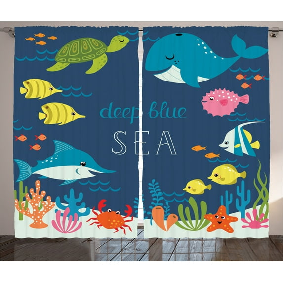 Ambesonne Underwater Curtains 2 Panel Set, Algaes Coral Reefs, 108" x 90", Multicolor