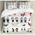 thumbnail image 1 of Cartoon Decor King Size Duvet Cover Set, Smiley Face Emoji Cartoon Hand Drawing Image with Positive Face Expressions, Decorative 3 Piece Bedding Set with 2 Pillow Shams, Multicolor, by Ambesonne, 1 of 3