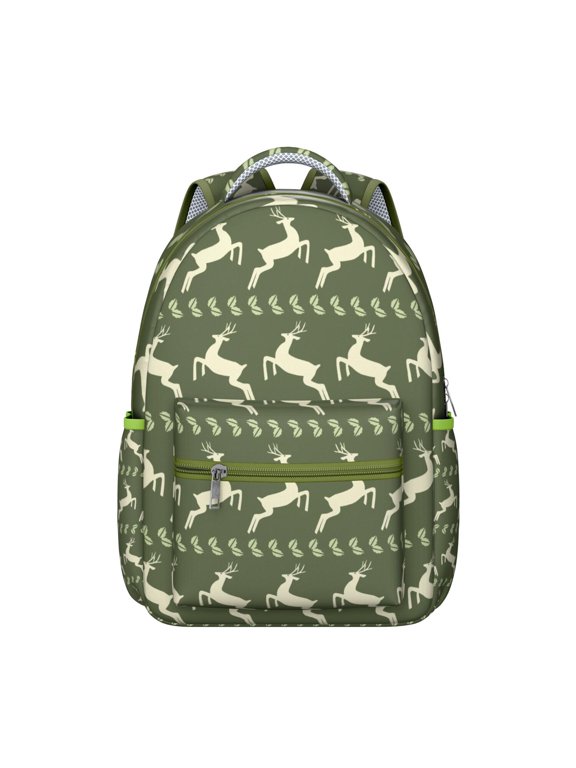 Cartoon Deer Backpack for Student Forest Reindeer Hunter Style Rustic Vintage Art Geometric Nordic Wild Nature Design Book Bag