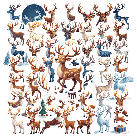 Cartoon Deer Stickers, Waterproof Christmas Sticker for Water Bottle Laptop Phone Cases Planner Skateboard Luggage Helmet Party Favor Decor, Ideal for Adults Teens Teacher Rewards