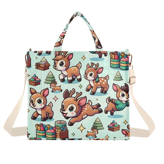 Cartoon Deers Gifts Corduroy Tote Bag Handbag Large Messenger Bag Shoulder Crossbody Zipper Bag Purse