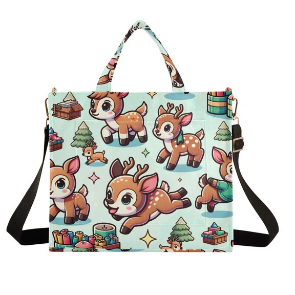 Cartoon Deers Gifts Corduroy Tote Bag Handbag Large Messenger Bag Shoulder Crossbody Zipper Bag Purse