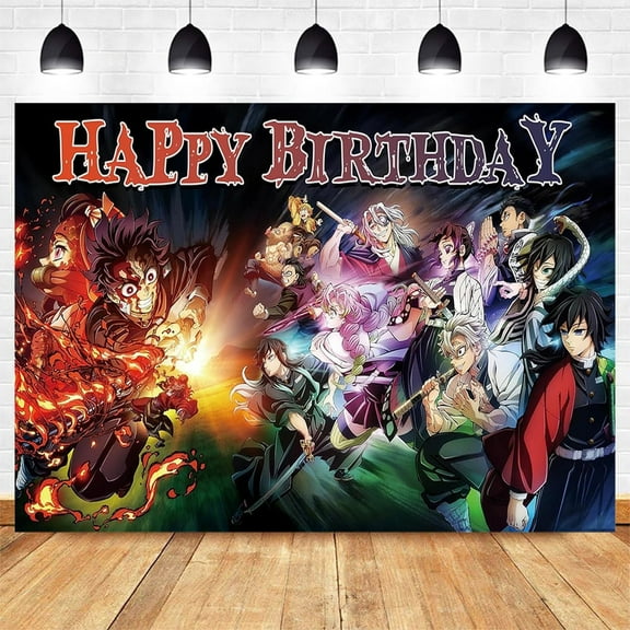 Cartoon Demon Anime Slayer Birthday Backdrop Banner Party Supplies Happy Birthday Party Decorations 35''×30''
