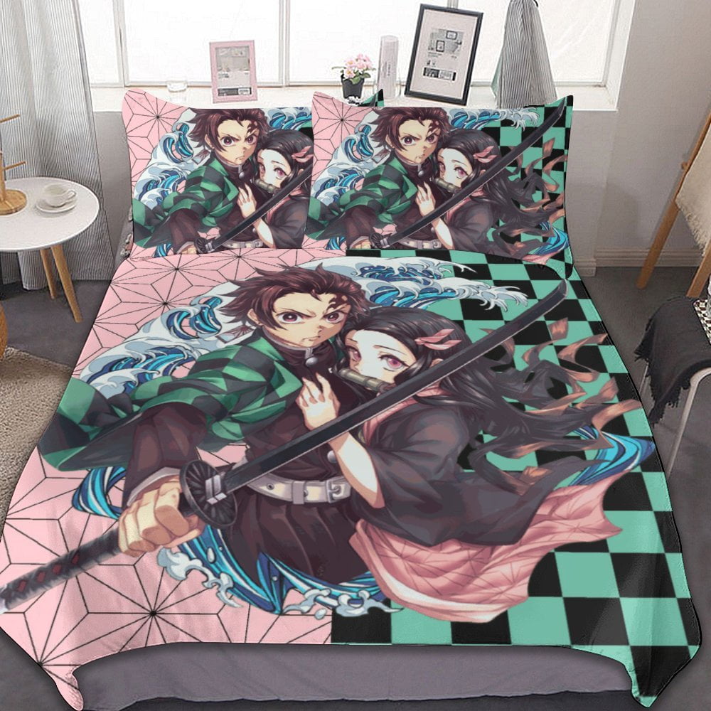 Cartoon Demon Slayer 3-Piece Bed Set Warm and Comfortable Kawaii Bedding  Set Cute Soft Tanjiro Nezuko Zenitsu Bedclothes for Boys Girls Kids 102