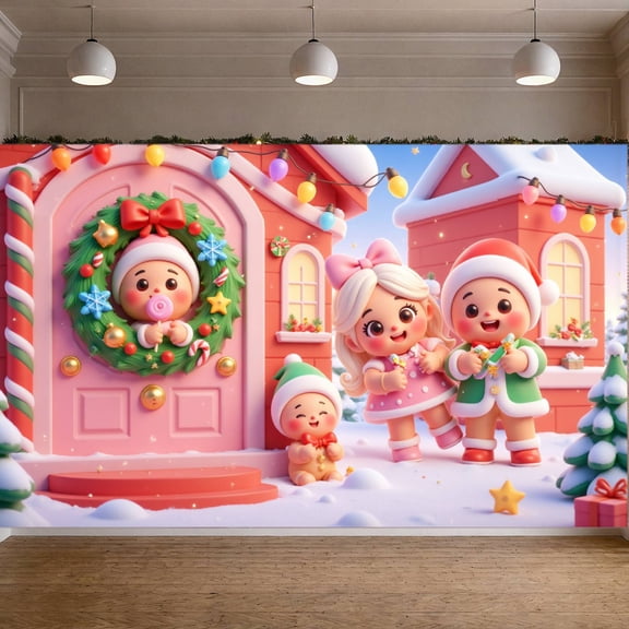 Cartoon Design Christmas Decoration Holiday Ornament Festive Character Winter Scene Celebration Banner for Home Decoration Party Backdrop
