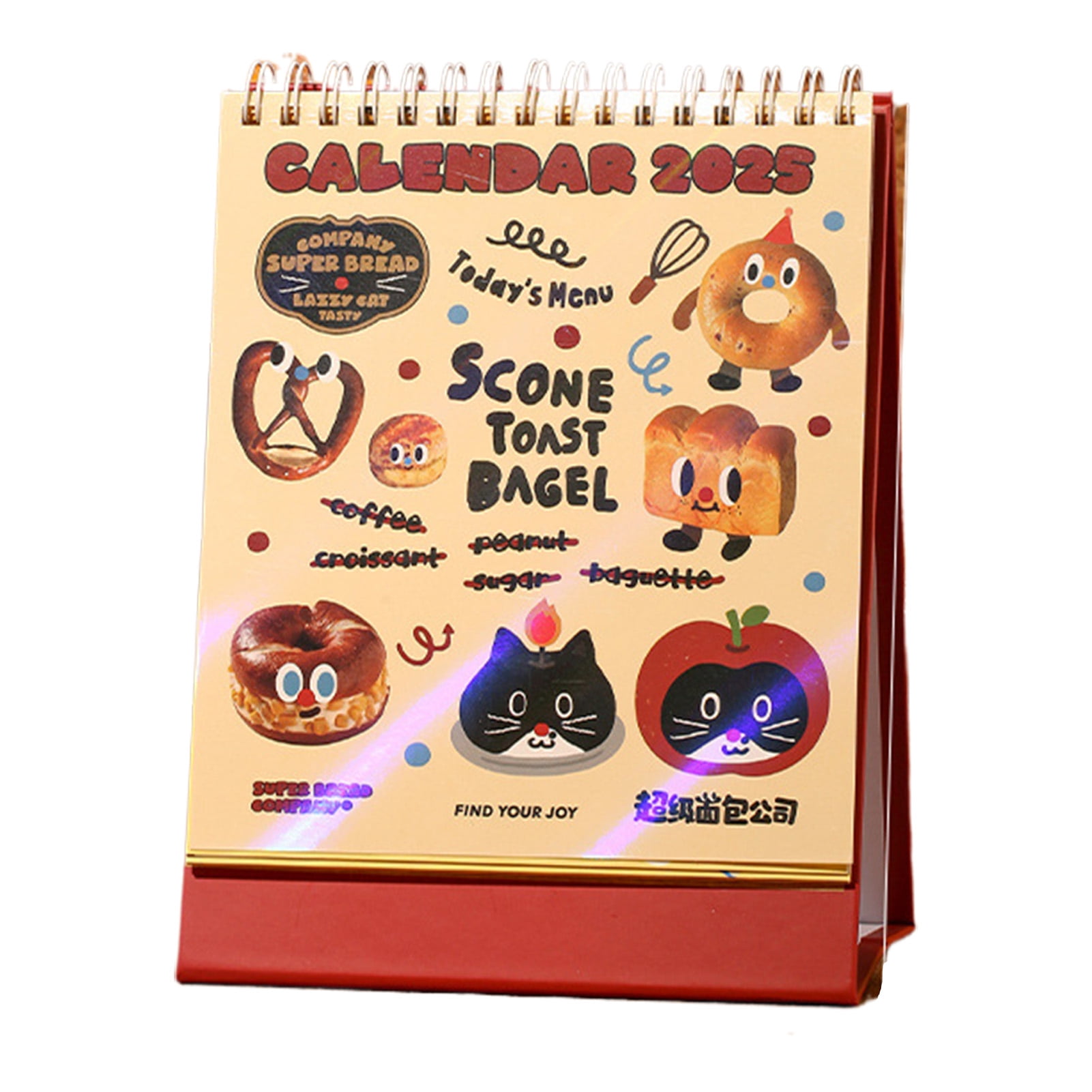 Cartoon Desk Calendar 2025 Bread Pattern Design 14 Months Academic