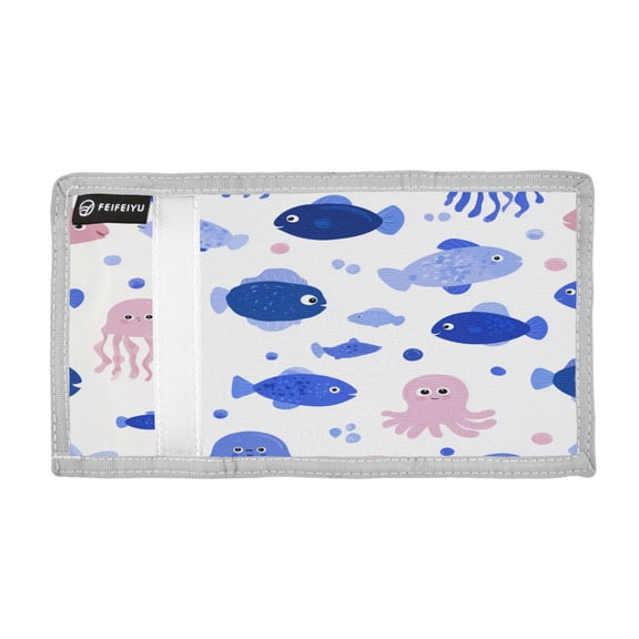 Cartoon Devilfish Jellyfish Fish Dots Trifold Wallets Card Holders Coin Pockets with Lanyards Portable Unisex