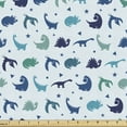 thumbnail image 1 of Ambesonne Cartoon Dino Fabric by the Yard Upholstery, Blue Tones Dinosaurs, 5 Yards, Pale Blue Multicolor, 1 of 4
